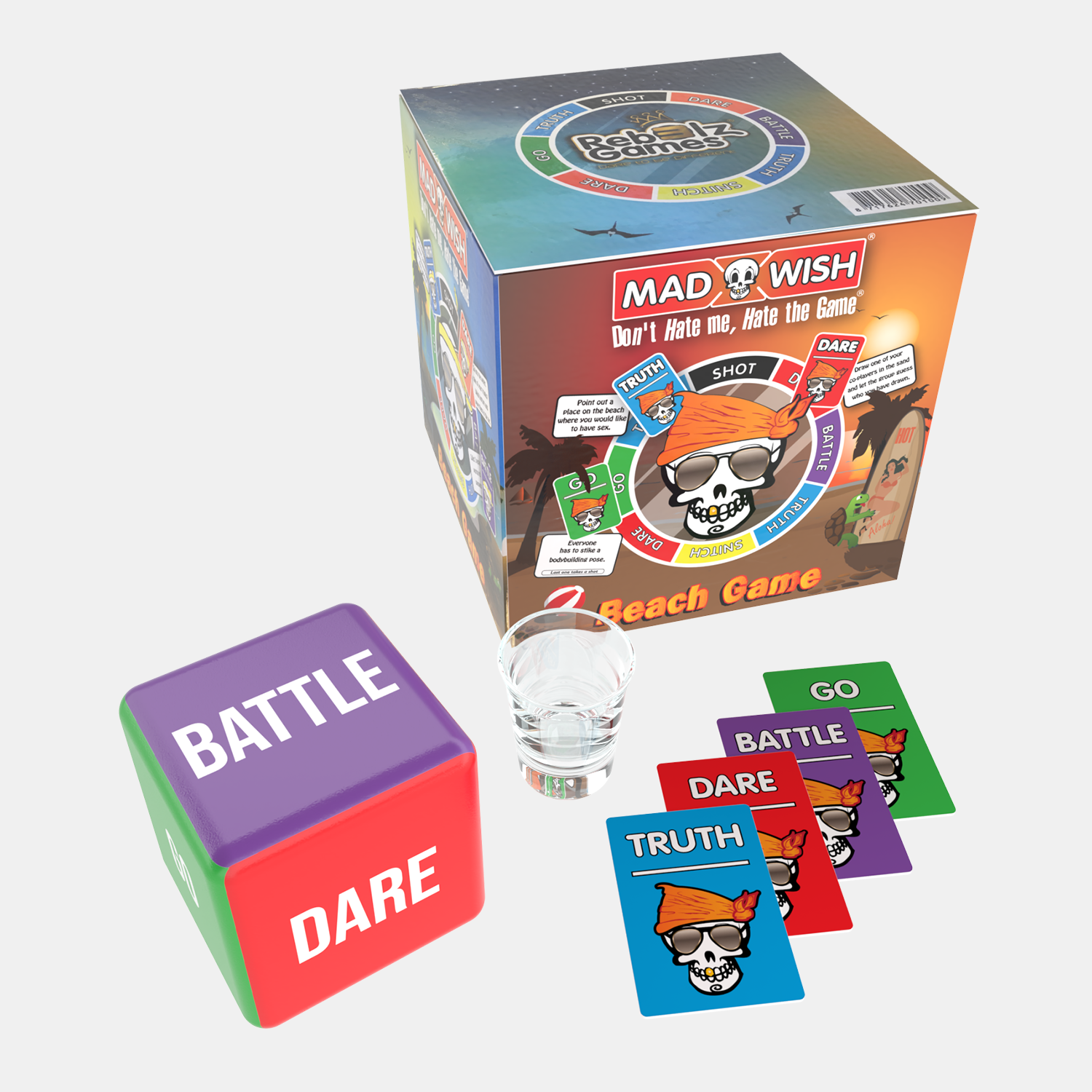 Madwish Beach Game - Truth or Dare - do or drink - drankspel - spelletjes voor volwassenen - bordspel - shotglaasje inbegrepen.